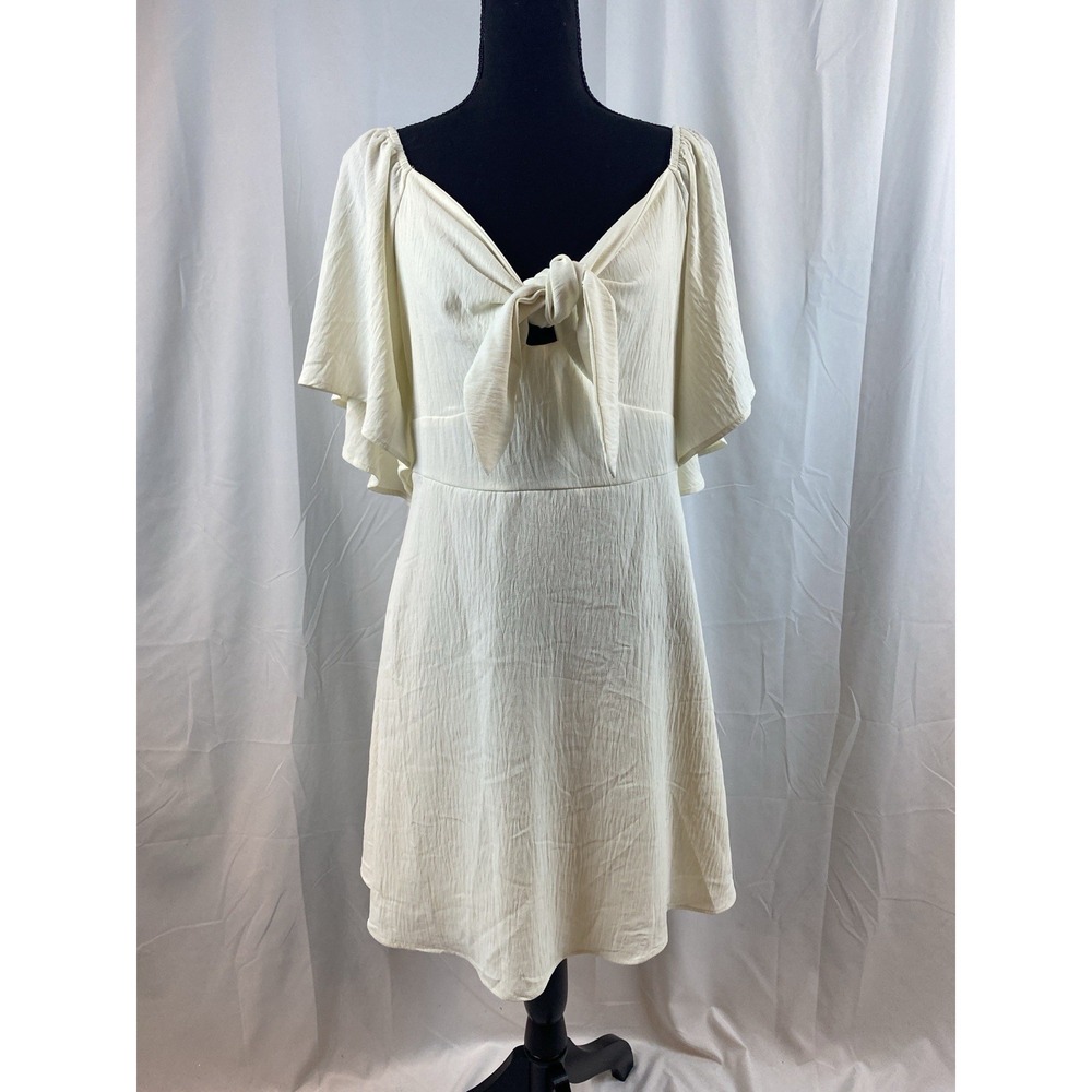 Women's Size Medium Ivory Knot Front Side Zipper Summer‎ Mini Dress